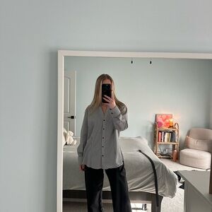 Women's Black and White Striped  Buttondown